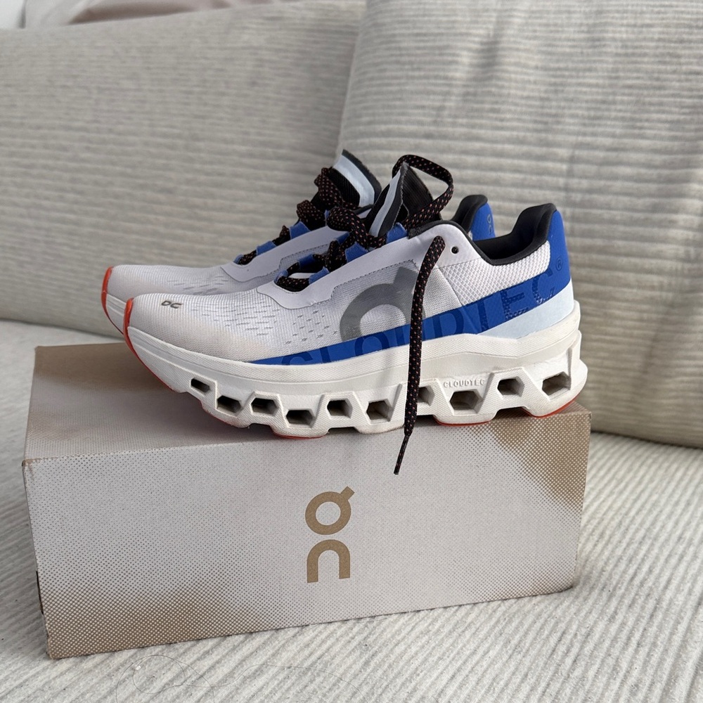 On Cloudmostwr White and Blue Running Shoes